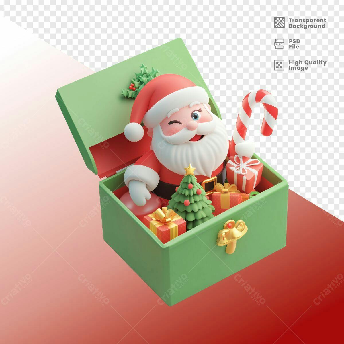 Caixa de Natal com Papai Noel 3D PSD Editável