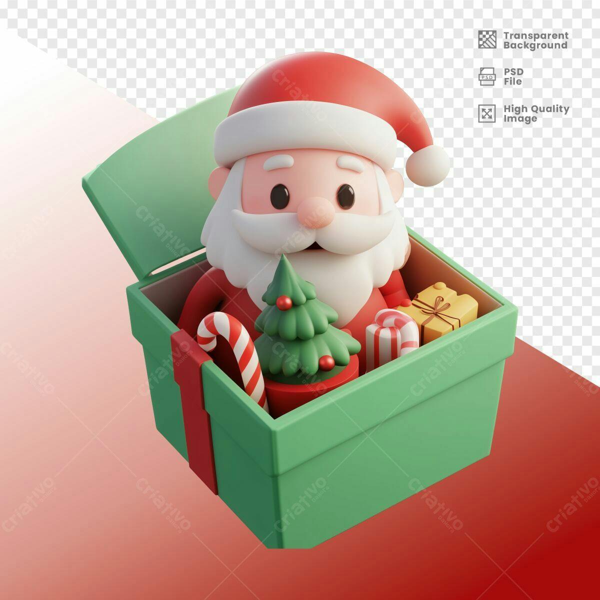 PSD Papai Noel em Caixa de Presente Natalino Editável