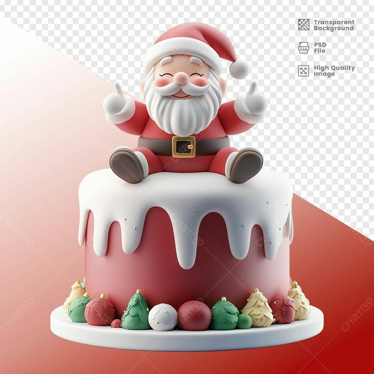 Bolo Natalino com Papai Noel PSD Editável