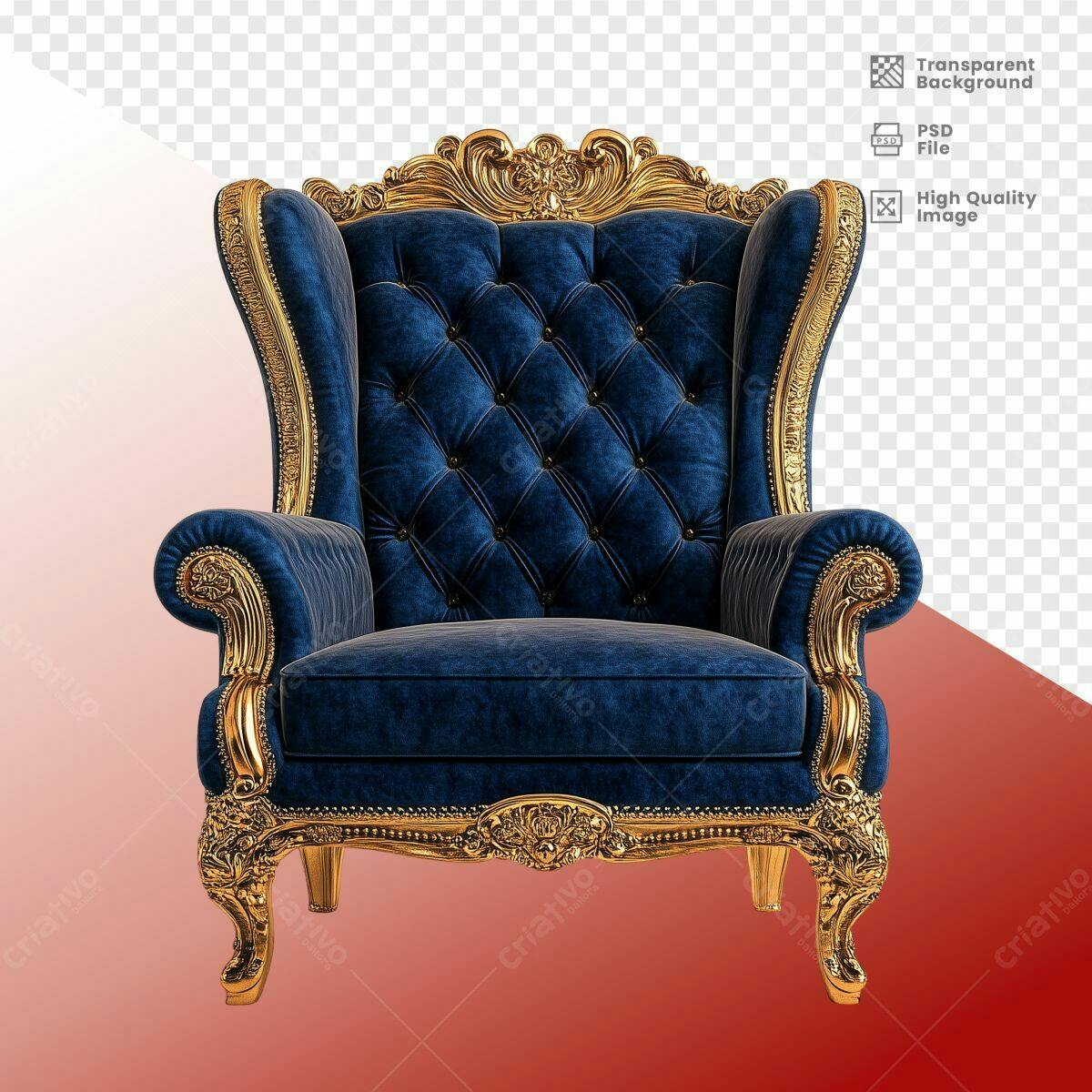 Poltrona Luxo Azul e Dourado PSD Editável