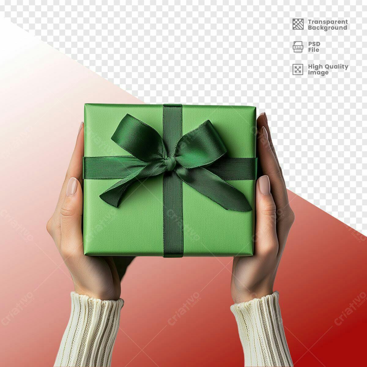 Mockup Caixa de Presente Verde com Fita PSD Editável