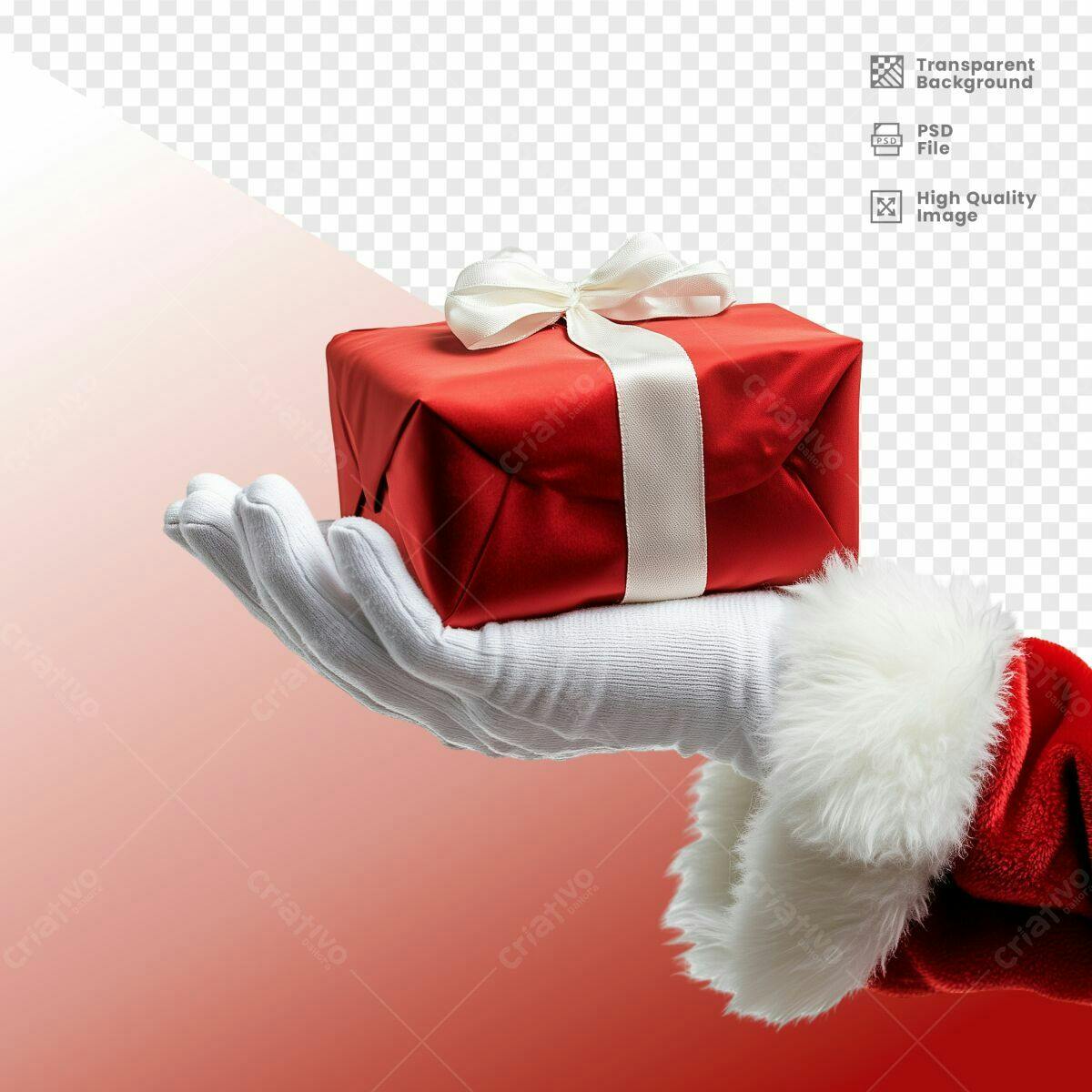Mão do Papai Noel com Presente Vermelho PSD Editável