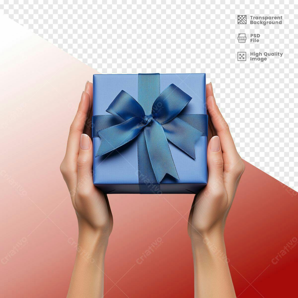 Mockup Presente Azul com Fita PSD Editável