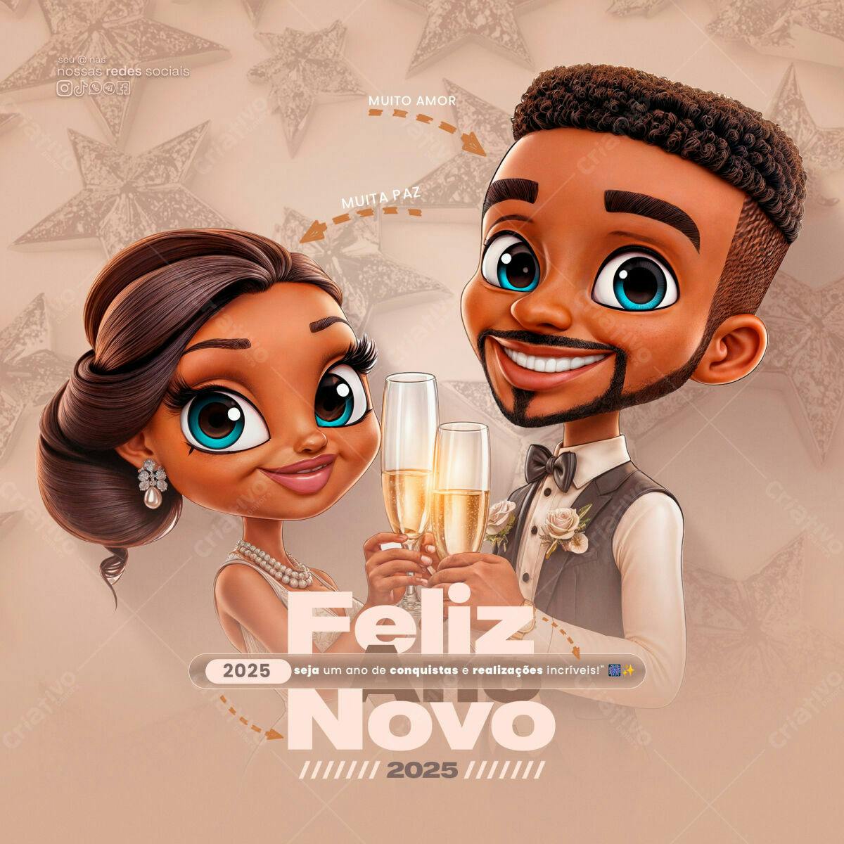 Arte Feliz Ano Novo 2025 PSD Editável