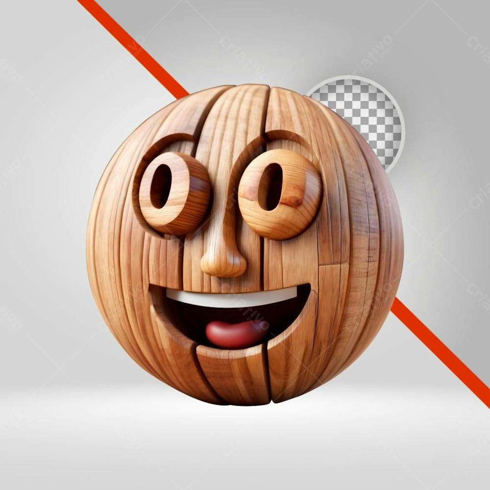 Emoji De Madeira 3D Elemento Png, Figurinhas, Emoticons