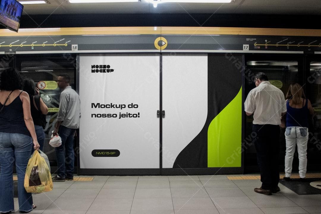 Mockup de Anúncio em Metrô: Preto, Branco e Verde Lima