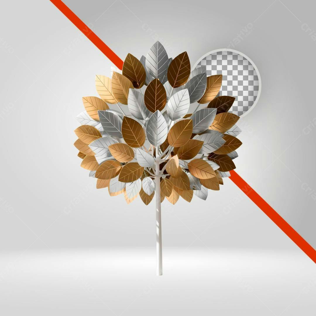 Icone Árvore Folhas Douradas e Prateadas PNG com fundo transparente