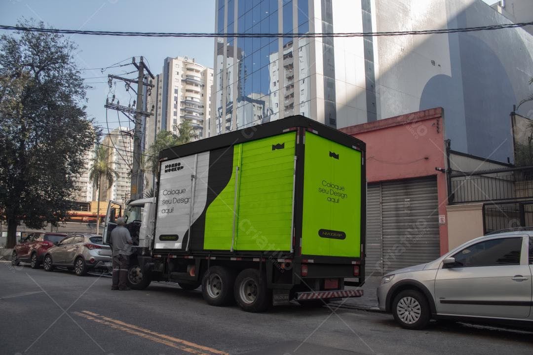 Mockup Caminhão: Design Moderno em Preto, Branco e Verde Lima