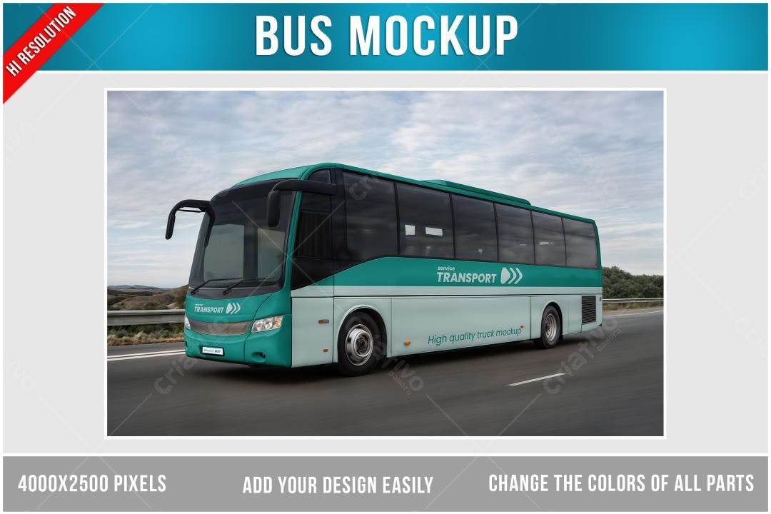 Mockup de Ônibus Realista: Verde e Branco para Design de Transporte