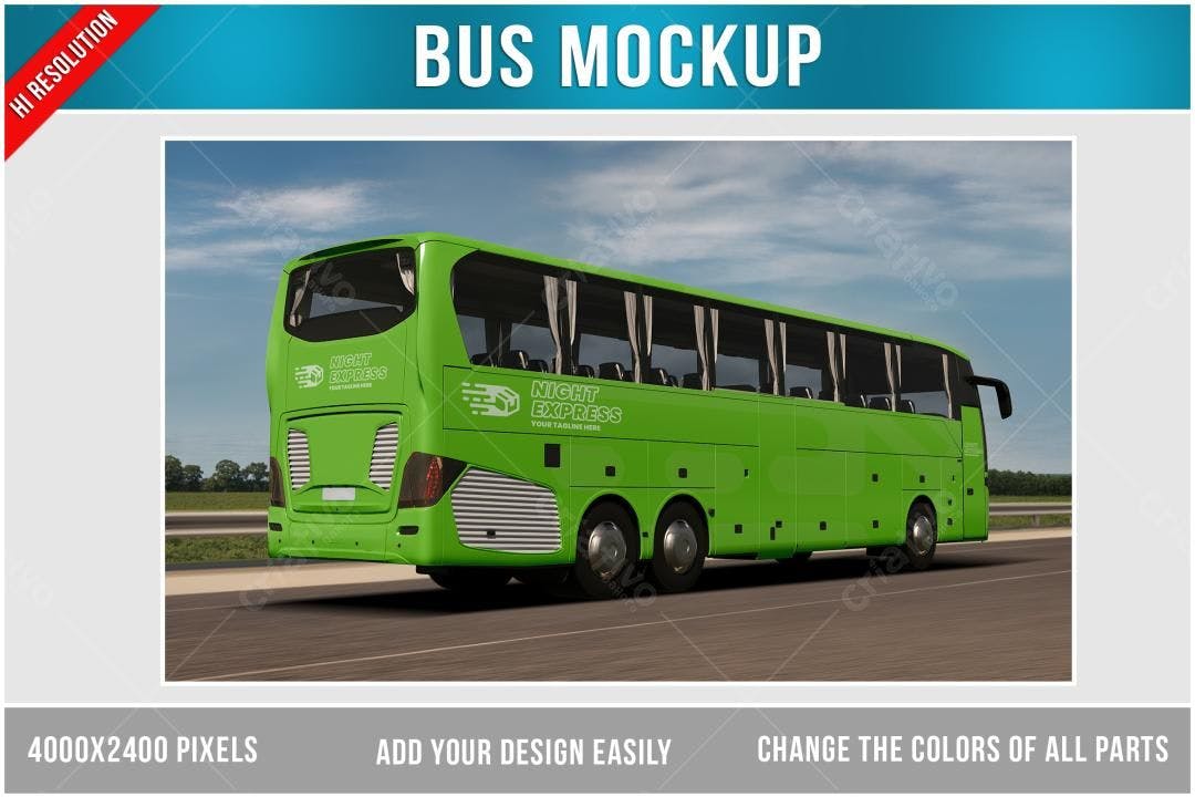 Mockup de Ônibus Verde - Transporte e Viagem