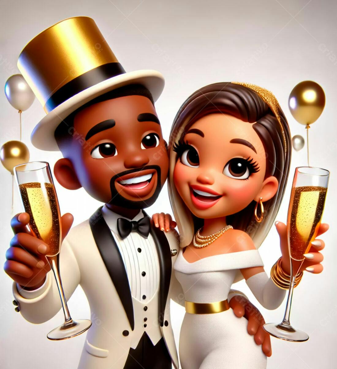 Casal Afro-americano brindando em festa elegante