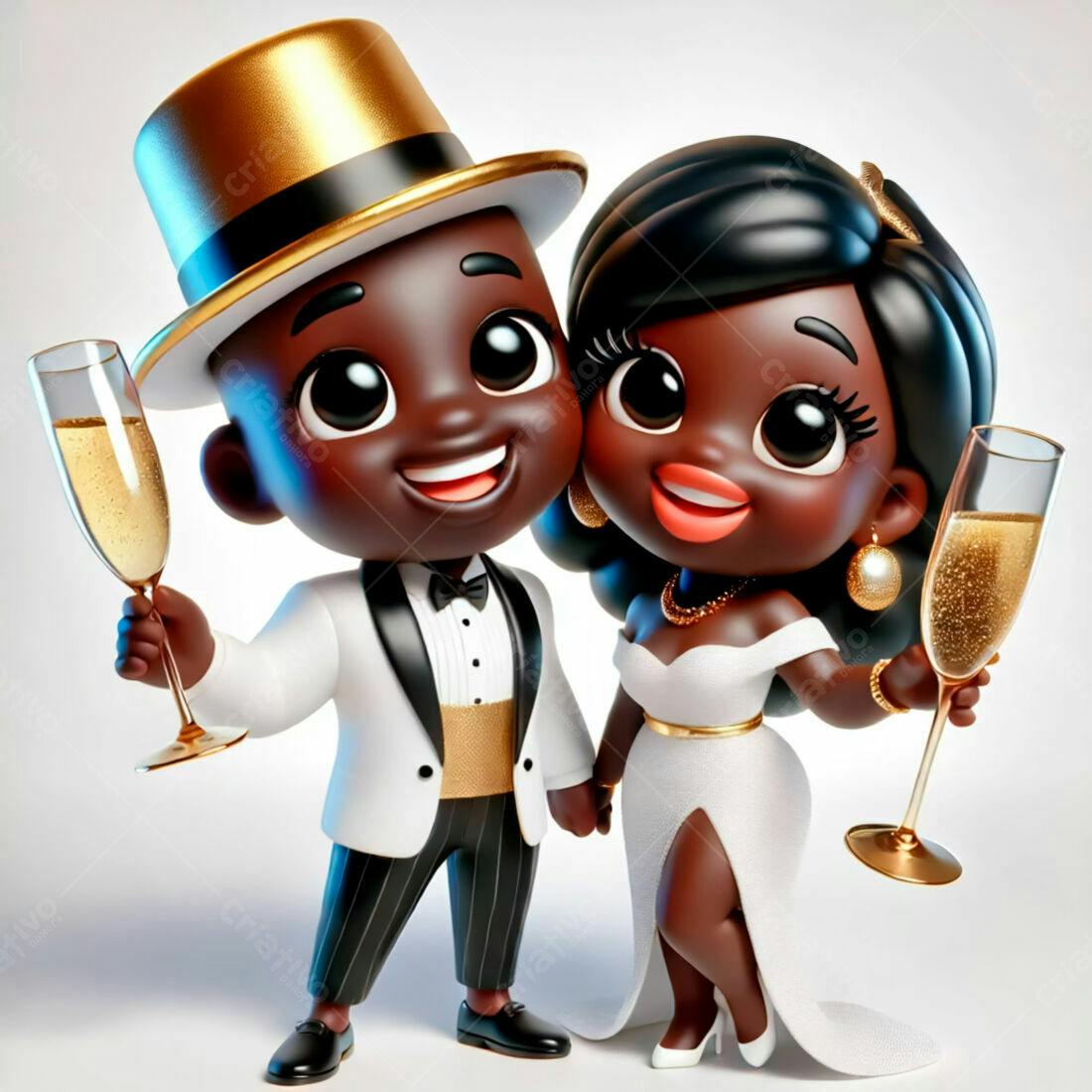 Casal negro brindando em festa de casamento