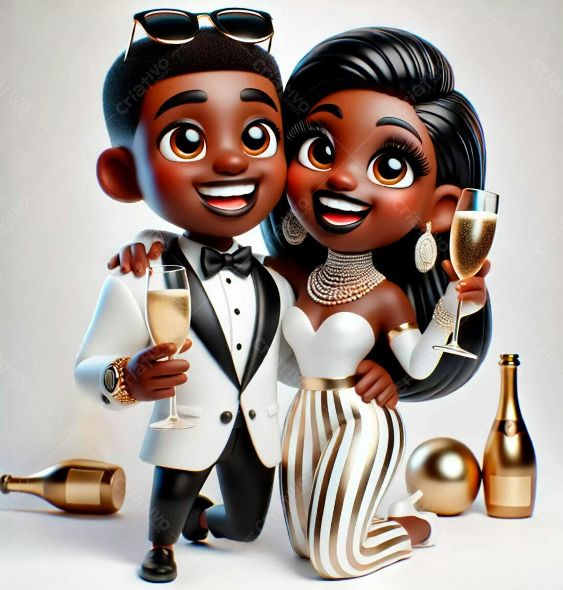 Casal Afrodescendente brindando em festa de gala