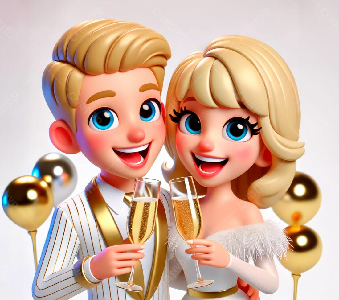 Casal brindando com champanhe em festa