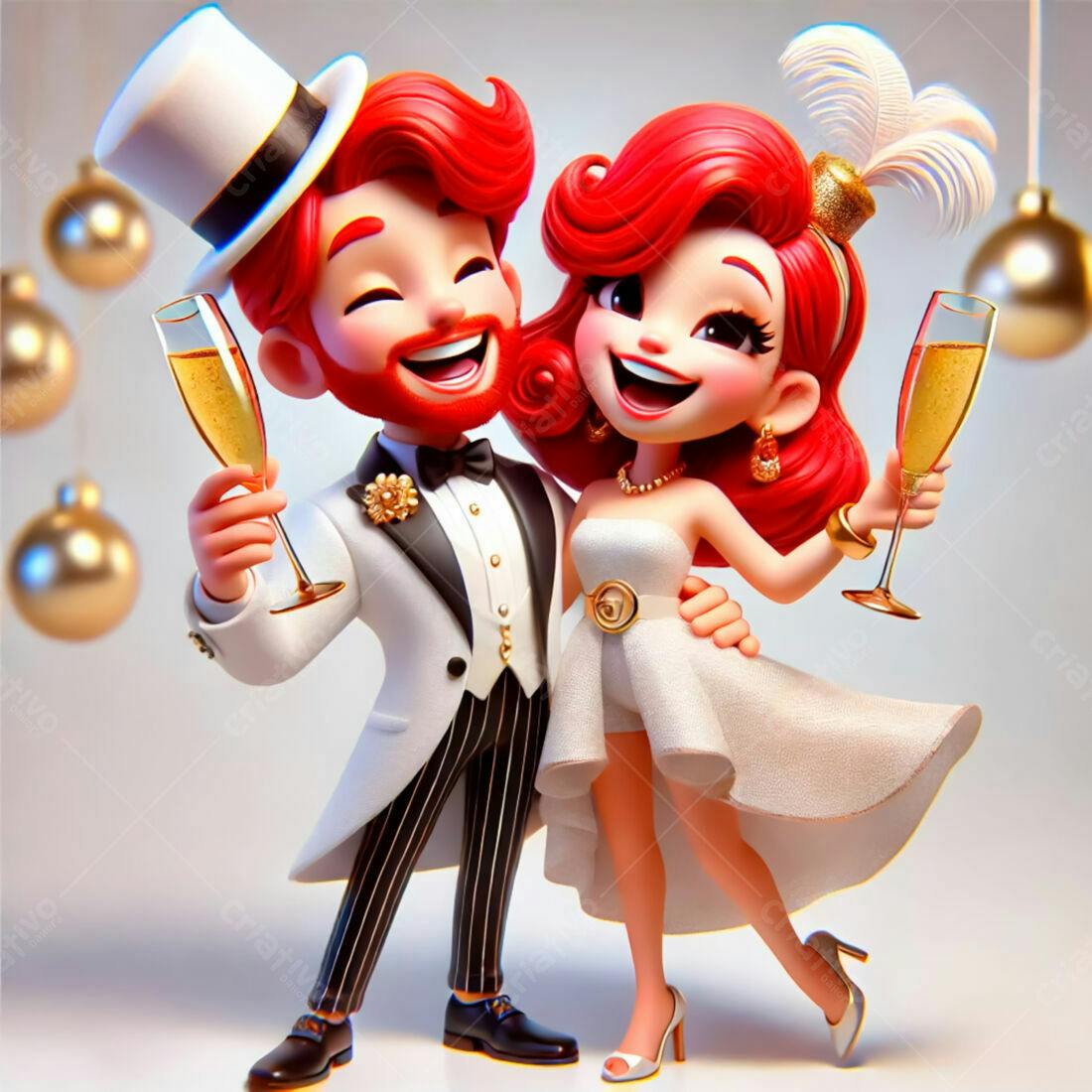 Casal animado brindando Ano Novo