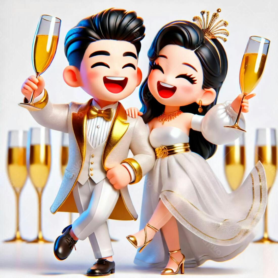 Casal animado brindando em festa