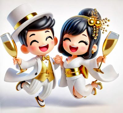 Casal 3D Feliz Segurando Uma Taça De Champanhe Comemorando O Ano Novo