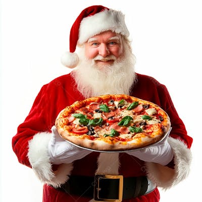 Imagem Do Papai Noel Segurando Uma Pizza