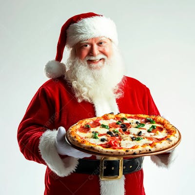 Imagem Do Papai Noel Segurando Uma Pizza