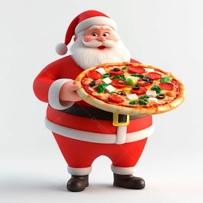 Imagem Do Papai Noel Segurando Uma Pizza