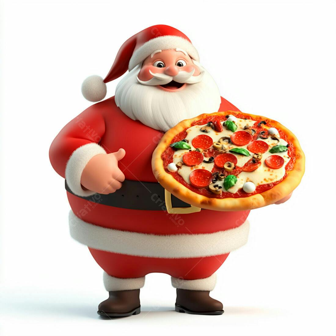 Papai Noel com pizza de pepperoni