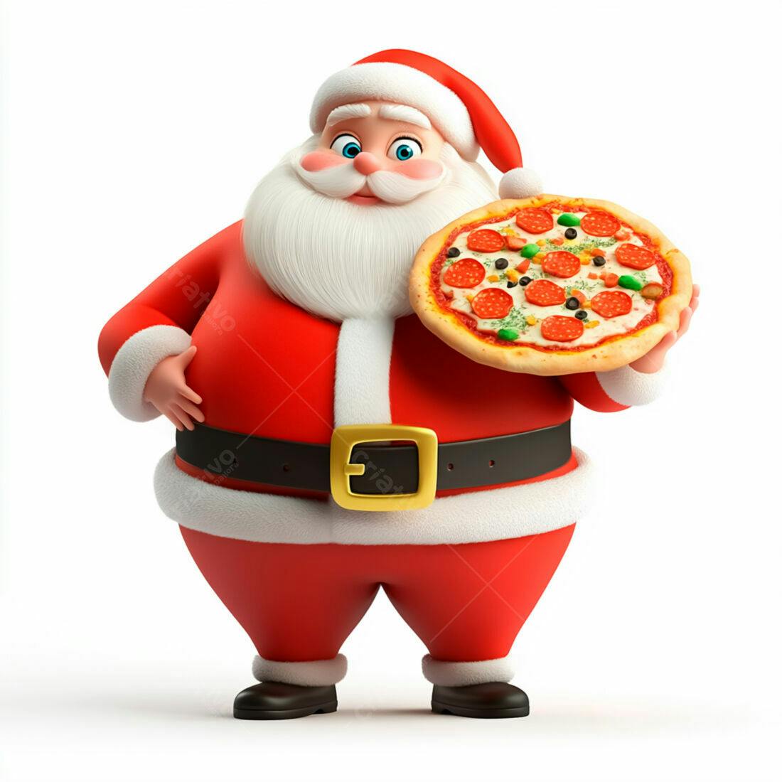 Papai Noel com pizza de Natal