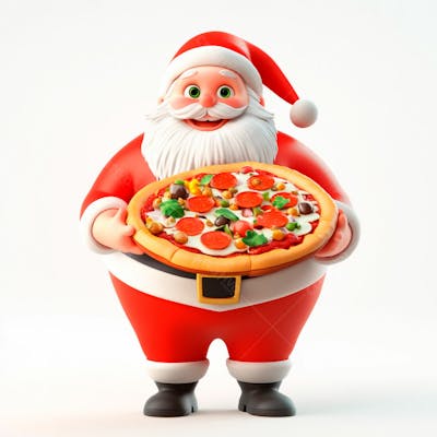 Imagem Do Papai Noel Segurando Uma Pizza