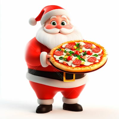 Imagem Do Papai Noel Segurando Uma Pizza