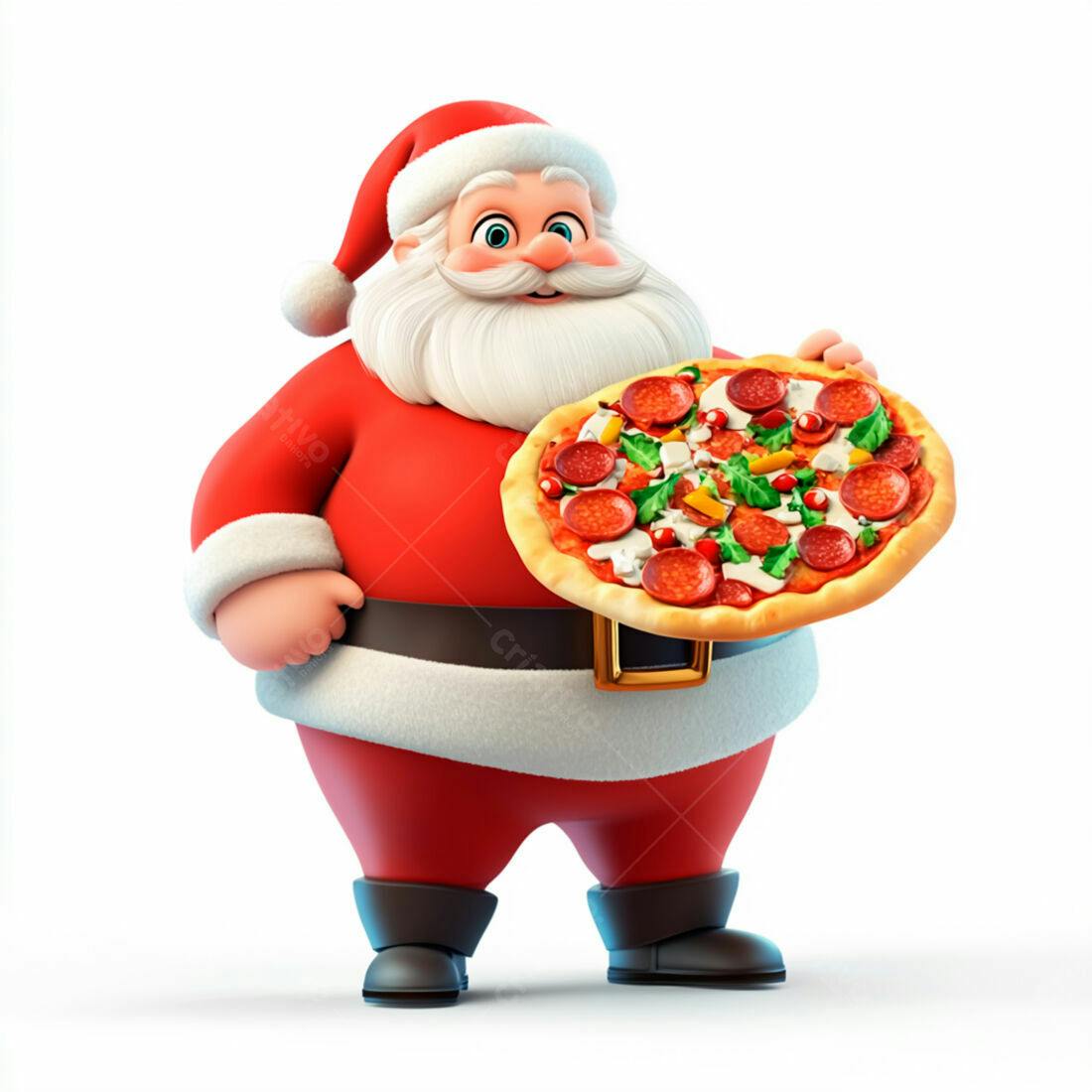 Papai Noel com pizza de Natal