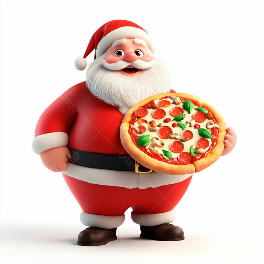 Papai Noel com pizza de pepperoni Natal