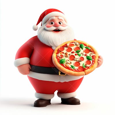 Imagem Do Papai Noel Segurando Uma Pizza