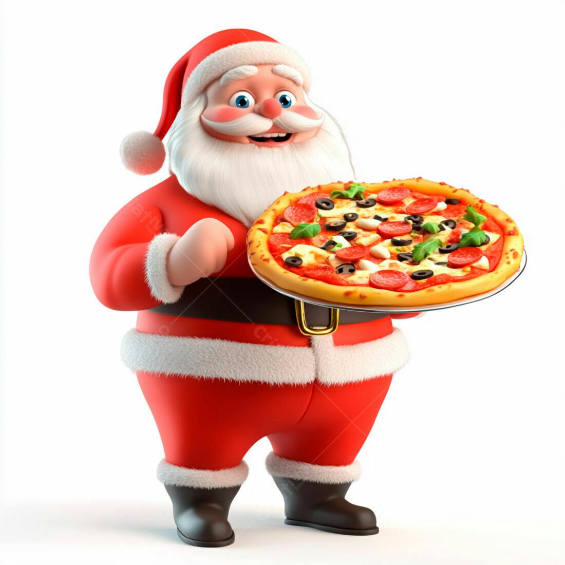 Papai Noel com pizza de Natal