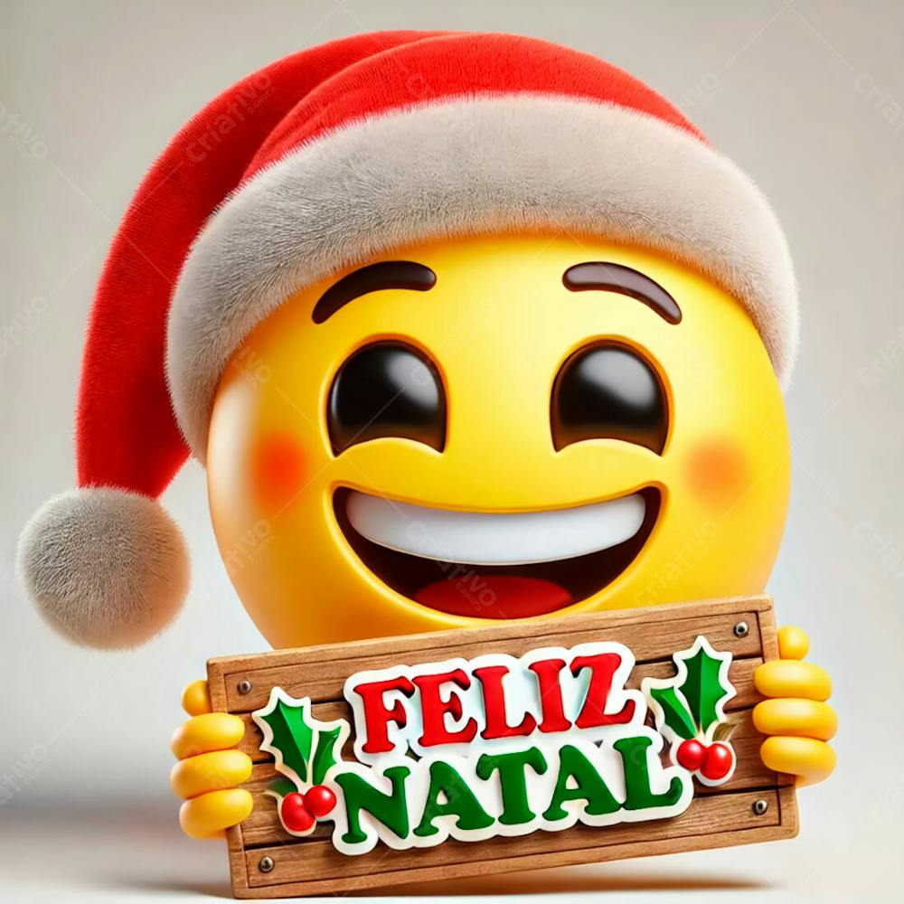 Emoji Feliz Usando Um Chapéu E Segurando Uma Placa De Feliz Natal