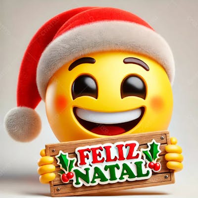 Emoji Feliz Usando Um Chapéu E Segurando Uma Placa De Feliz Natal