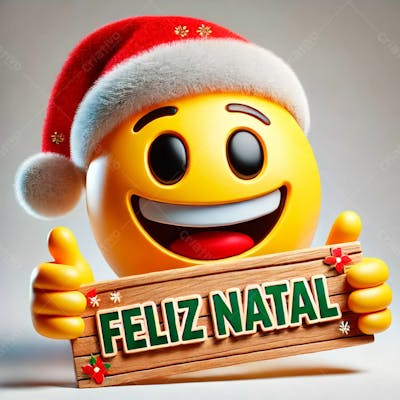 Emoji Feliz Usando Um Chapéu E Segurando Uma Placa De Feliz Natal
