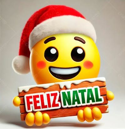 Emoji Feliz Usando Um Chapéu E Segurando Uma Placa De Feliz Natal