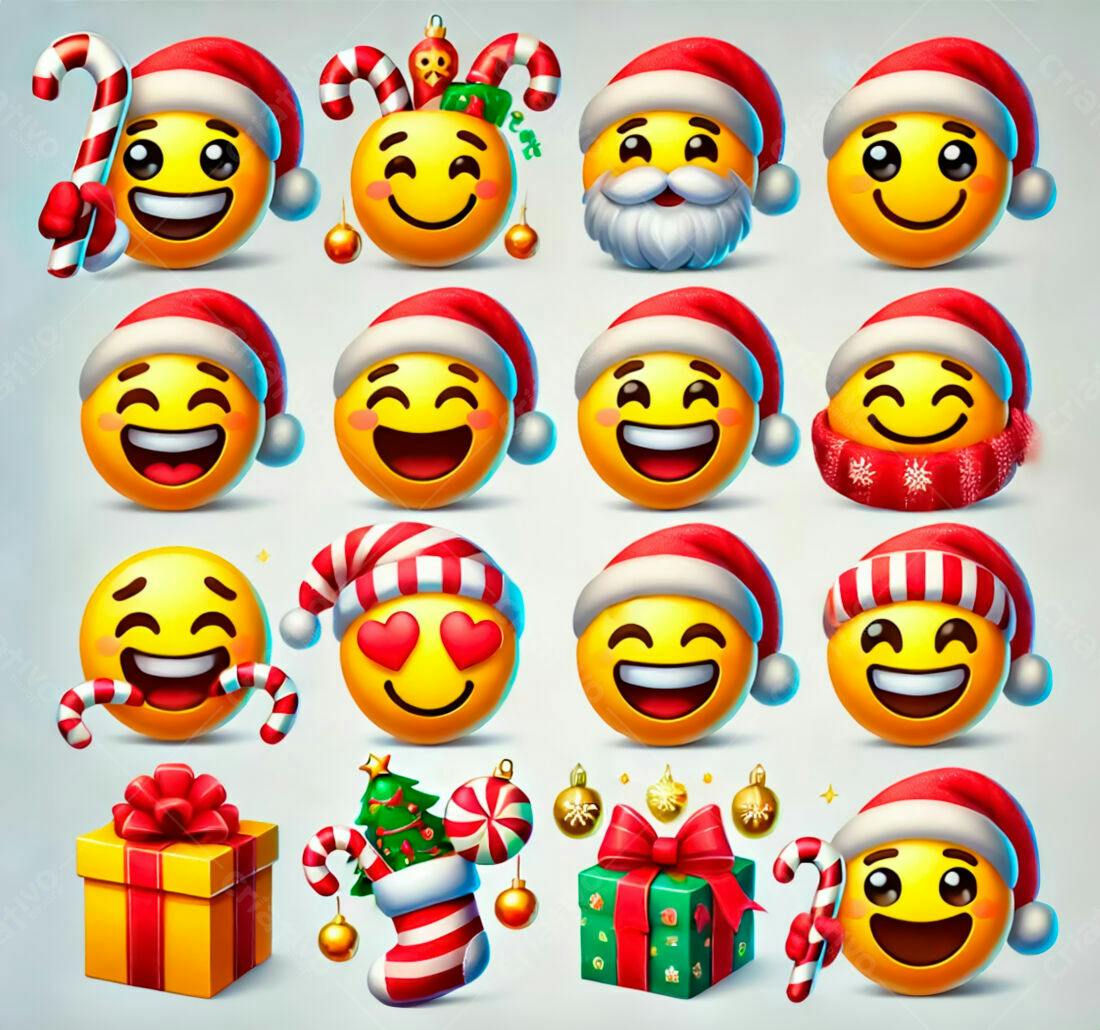 Emojis Natalinos alegres e sorridentes