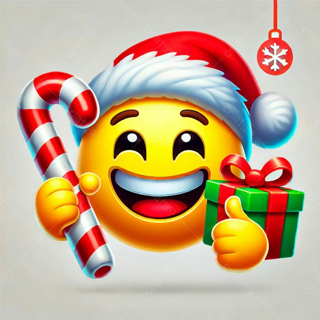 Emoji Natalino com presente e bastão de doces