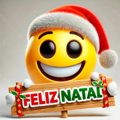 Emoji Feliz Usando Um Chapéu E Segurando Uma Placa De Feliz Natal