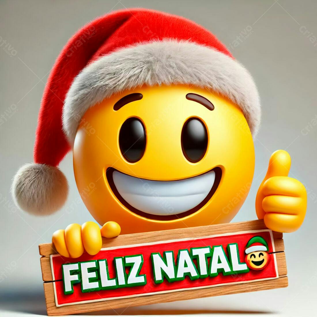 Emoji de Natal com chapéu e placa Feliz Natal