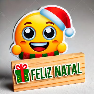 Emoji Feliz Usando Um Chapéu E Segurando Uma Placa De Feliz Natal