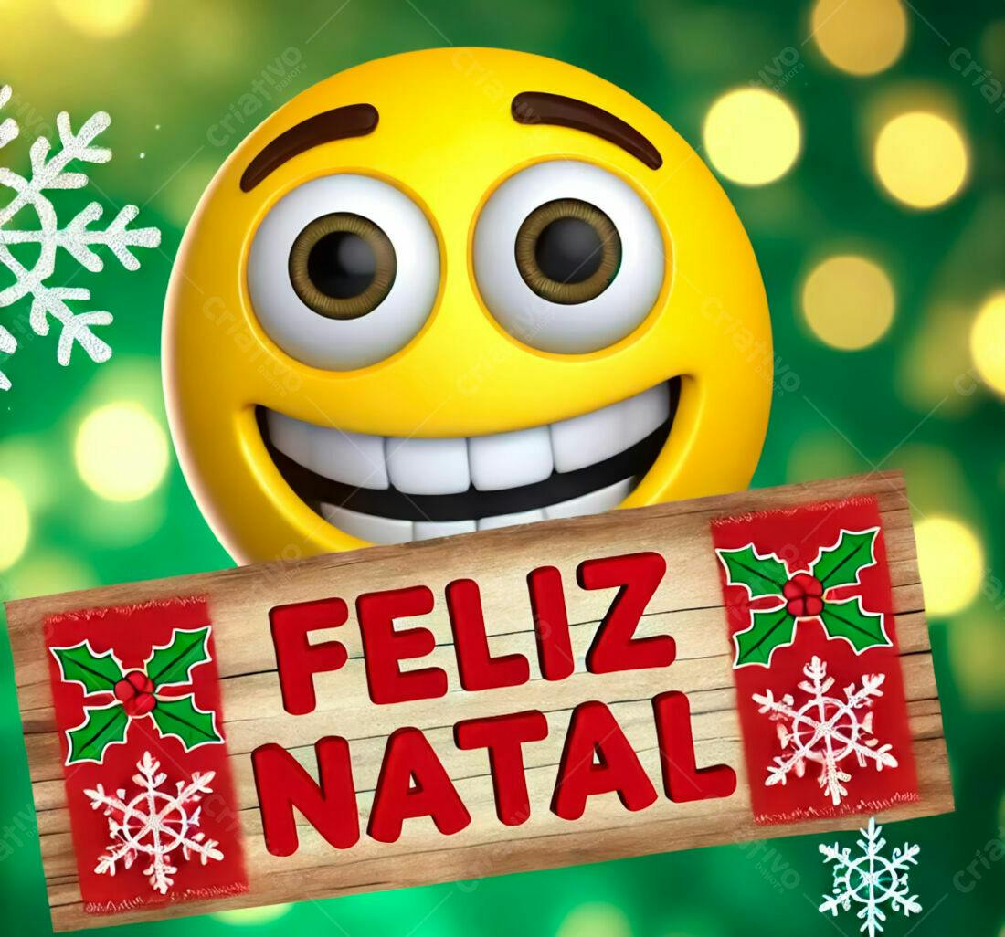 Emoji Feliz Natal com placa de madeira
