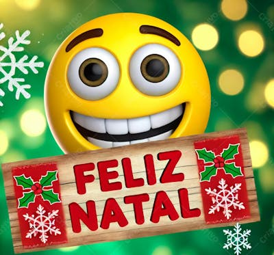 Emoji Feliz Usando Um Chapéu E Segurando Uma Placa De Feliz Natal