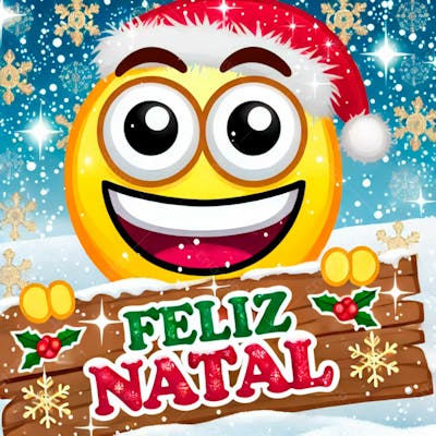 Emoji Feliz Usando Um Chapéu E Segurando Uma Placa De Feliz Natal