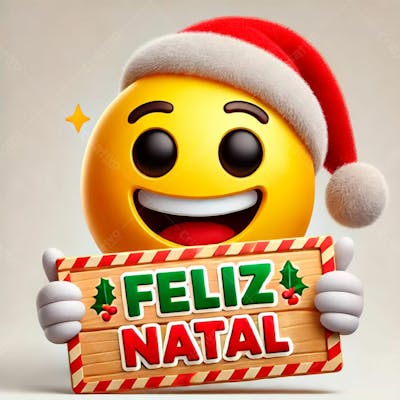 Emoji Feliz Usando Um Chapéu E Segurando Uma Placa De Feliz Natal