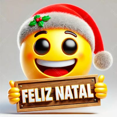 Emoji Feliz Usando Um Chapéu E Segurando Uma Placa De Feliz Natal