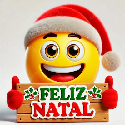 Emoji Feliz Usando Um Chapéu E Segurando Uma Placa De Feliz Natal