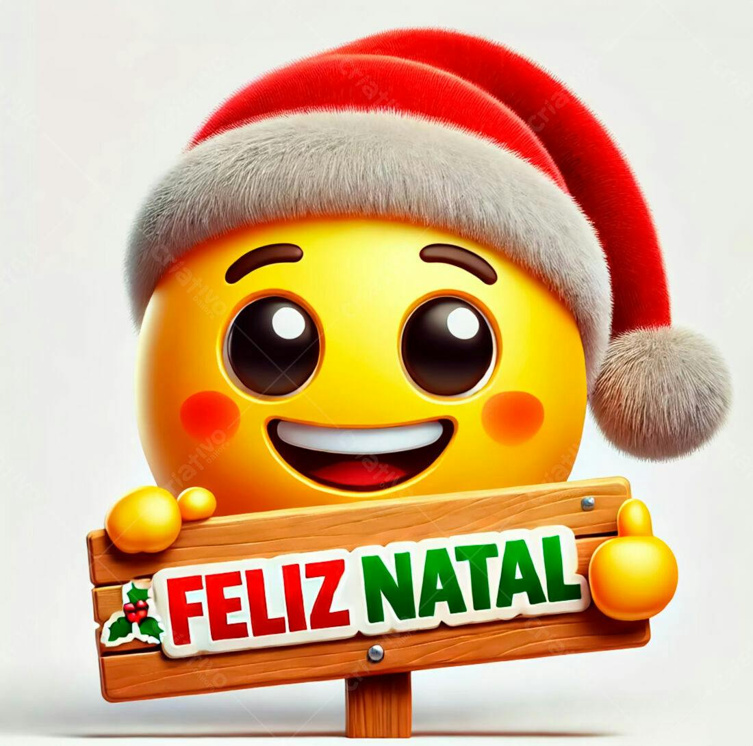 Emoji Natalino com placa Feliz Natal