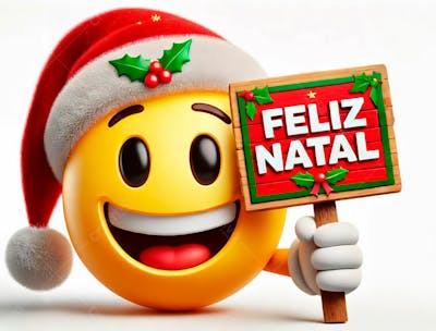Emoji Feliz Usando Um Chapéu E Segurando Uma Placa De Feliz Natal