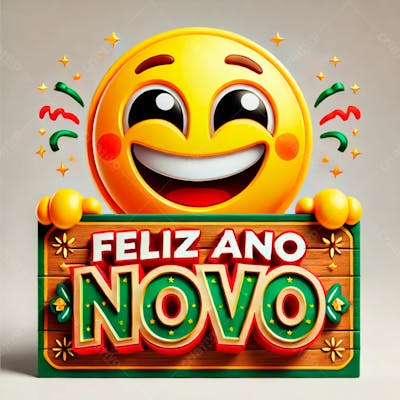 Emoji Feliz Segurando Uma Placa De Feliz Ano Novo